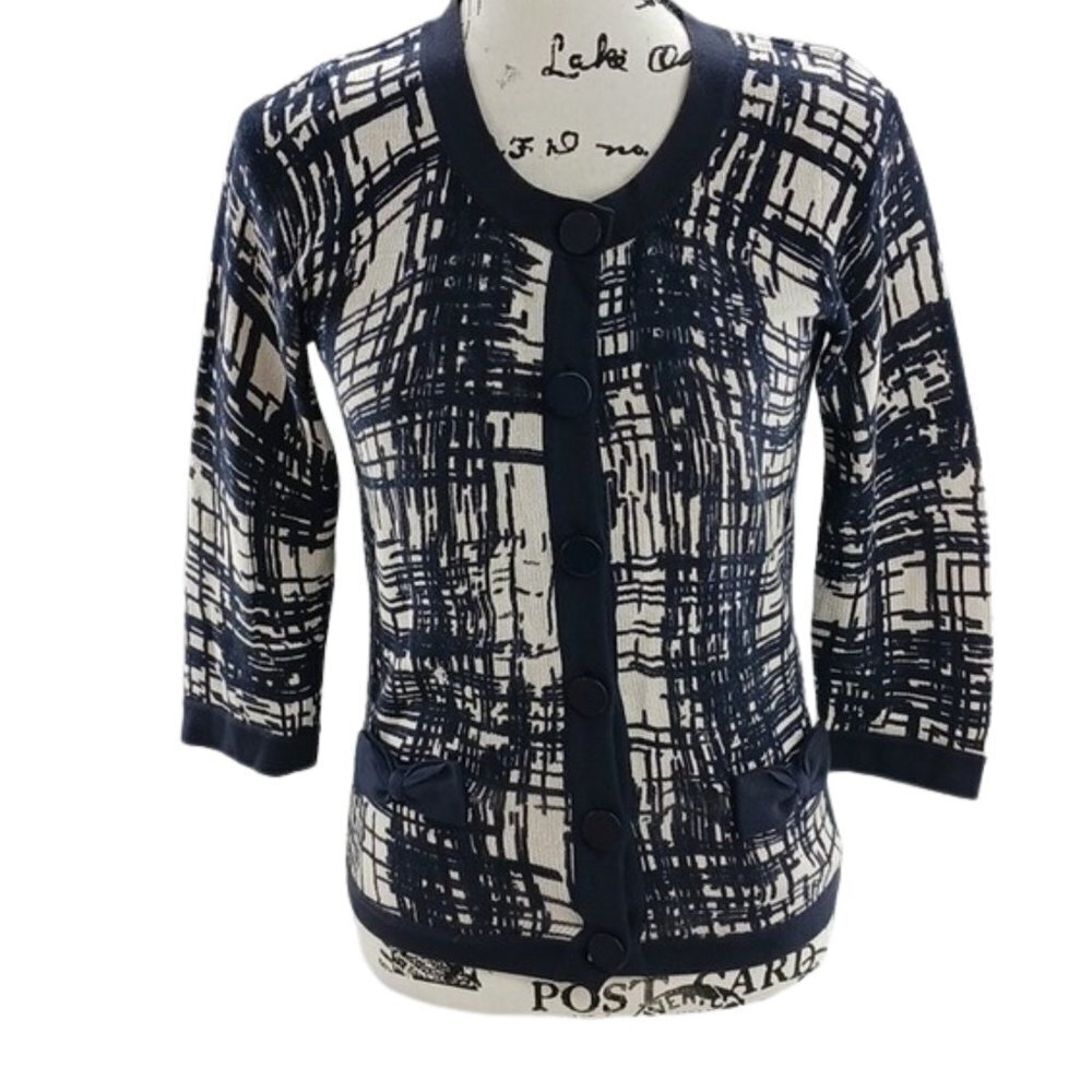 The Limited Womens Cardigan Sweater Navy Ivory Abstract Button Front Size S